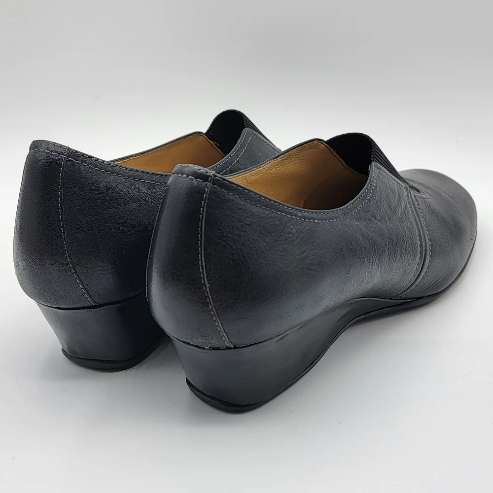 SoftSpots Black‎ Leather Wedge Size 12M. #1323